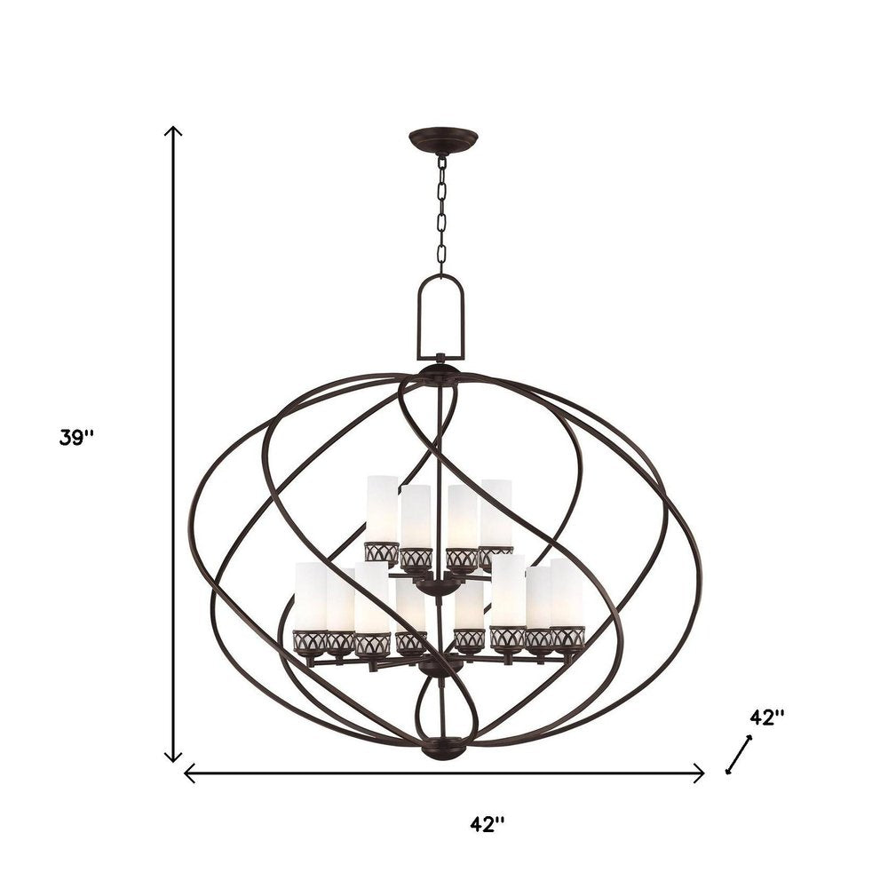 Bronze Twelve Light Metal Dimmable Chandelier With Shades HomeRoots