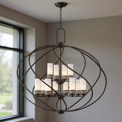 Bronze Twelve Light Metal Dimmable Chandelier With Shades HomeRoots