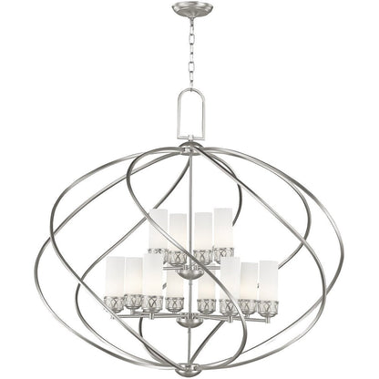 Nickel Twelve Light Metal Dimmable Chandelier With Shades HomeRoots