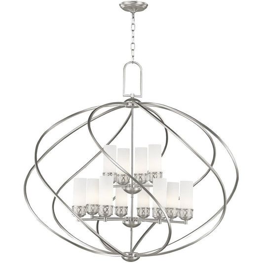 Nickel Twelve Light Metal Dimmable Chandelier With Shades HomeRoots
