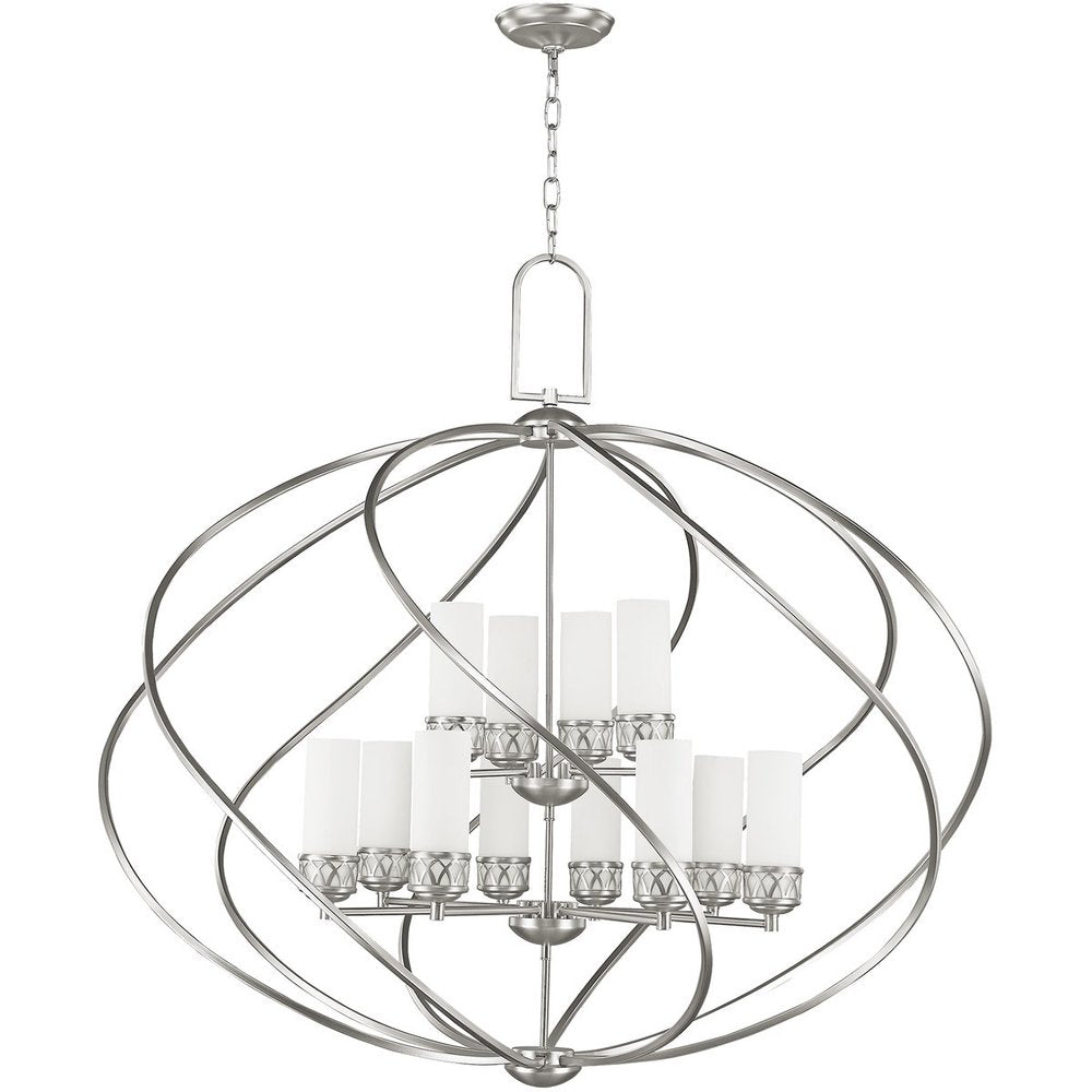 Nickel Twelve Light Metal Dimmable Chandelier With Shades HomeRoots