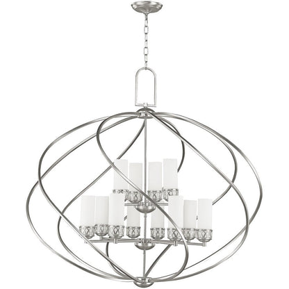 Nickel Twelve Light Metal Dimmable Chandelier With Shades HomeRoots