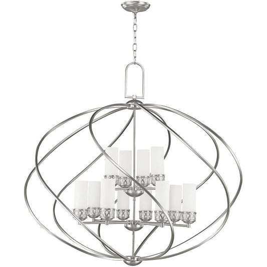Nickel Twelve Light Metal Dimmable Chandelier With Shades HomeRoots