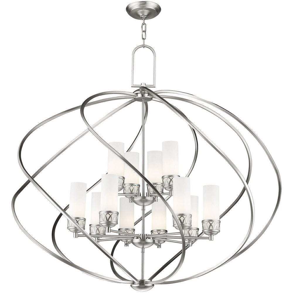 Nickel Twelve Light Metal Dimmable Chandelier With Shades HomeRoots