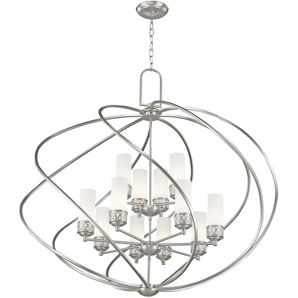 Nickel Twelve Light Metal Dimmable Chandelier With Shades HomeRoots
