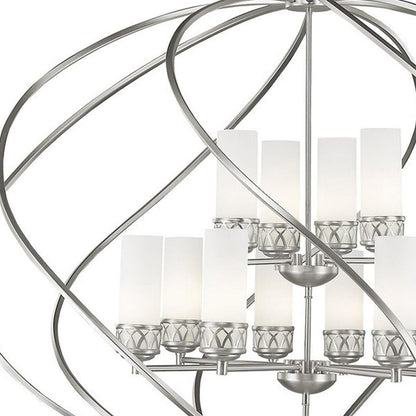 Nickel Twelve Light Metal Dimmable Chandelier With Shades HomeRoots