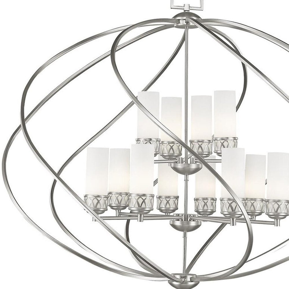 Nickel Twelve Light Metal Dimmable Chandelier With Shades HomeRoots