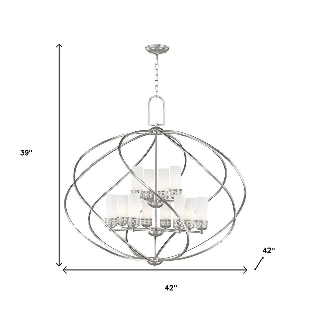 Nickel Twelve Light Metal Dimmable Chandelier With Shades HomeRoots