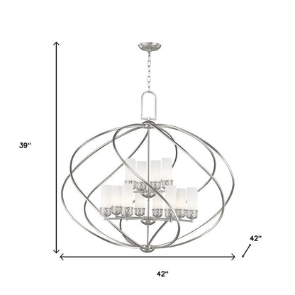 Nickel Twelve Light Metal Dimmable Chandelier With Shades HomeRoots