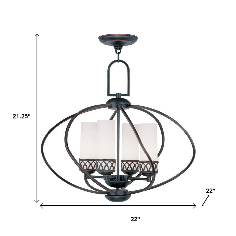 Bronze Four Light Metal Dimmable Chandelier With Shades HomeRoots