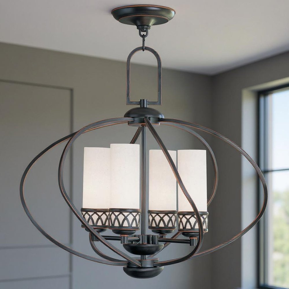 Bronze Four Light Metal Dimmable Chandelier With Shades HomeRoots