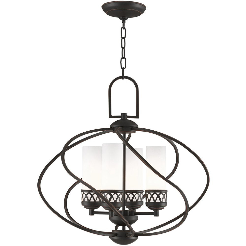 Bronze Four Light Metal Dimmable Chandelier With Shades HomeRoots