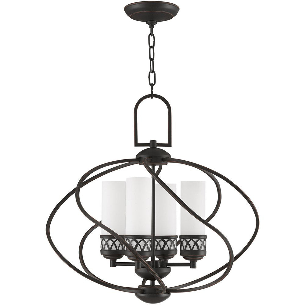 Bronze Four Light Metal Dimmable Chandelier With Shades HomeRoots