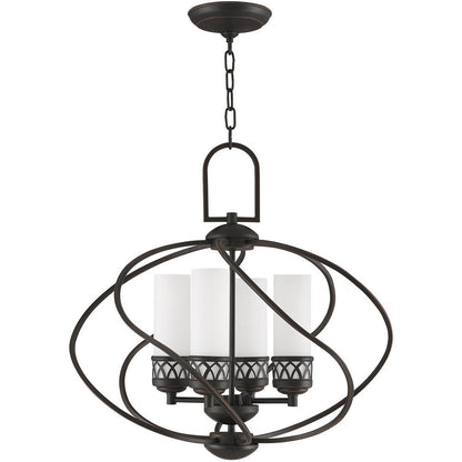 Bronze Four Light Metal Dimmable Chandelier With Shades HomeRoots