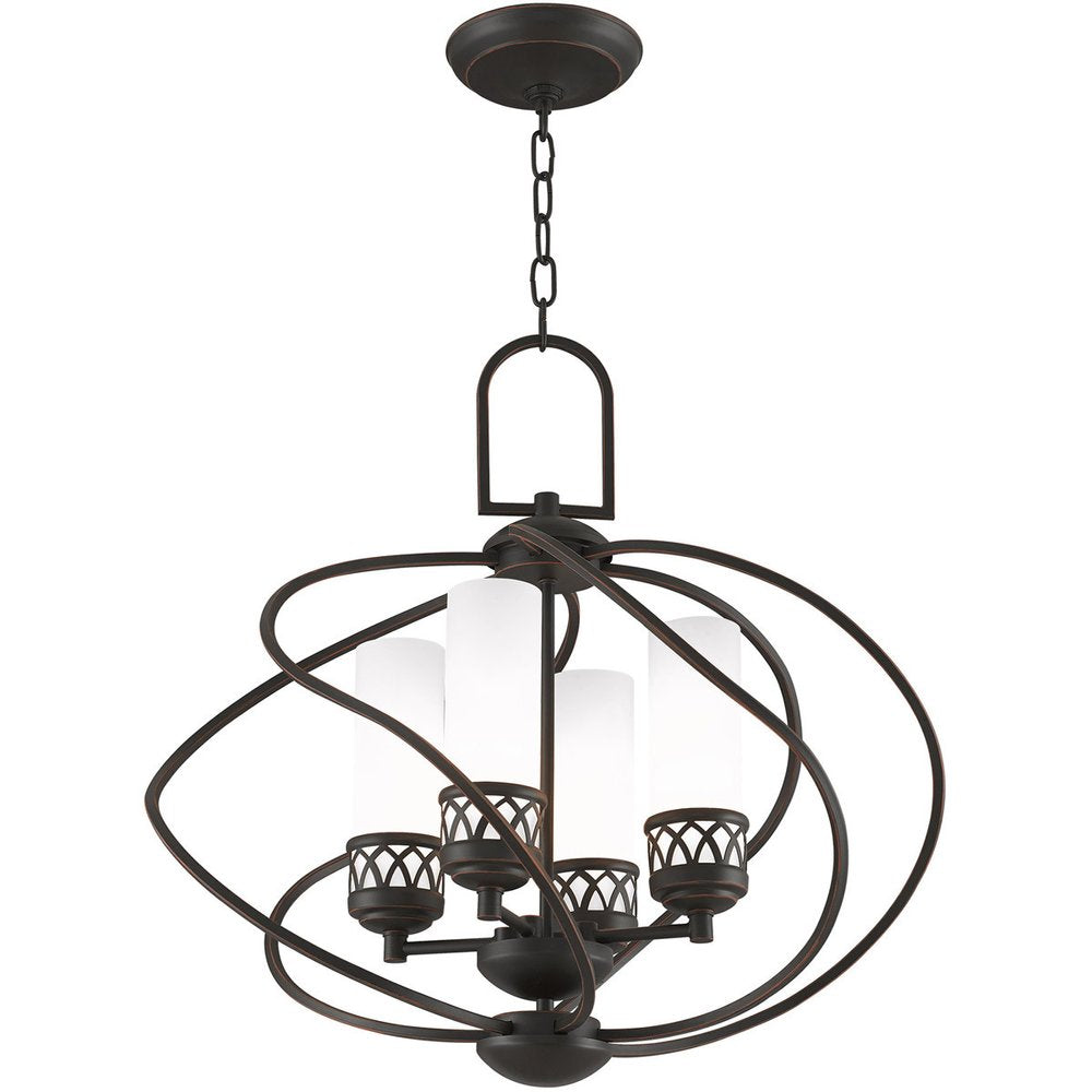 Bronze Four Light Metal Dimmable Chandelier With Shades HomeRoots