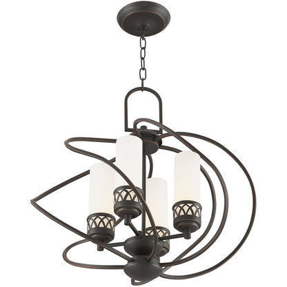 Bronze Four Light Metal Dimmable Chandelier With Shades HomeRoots