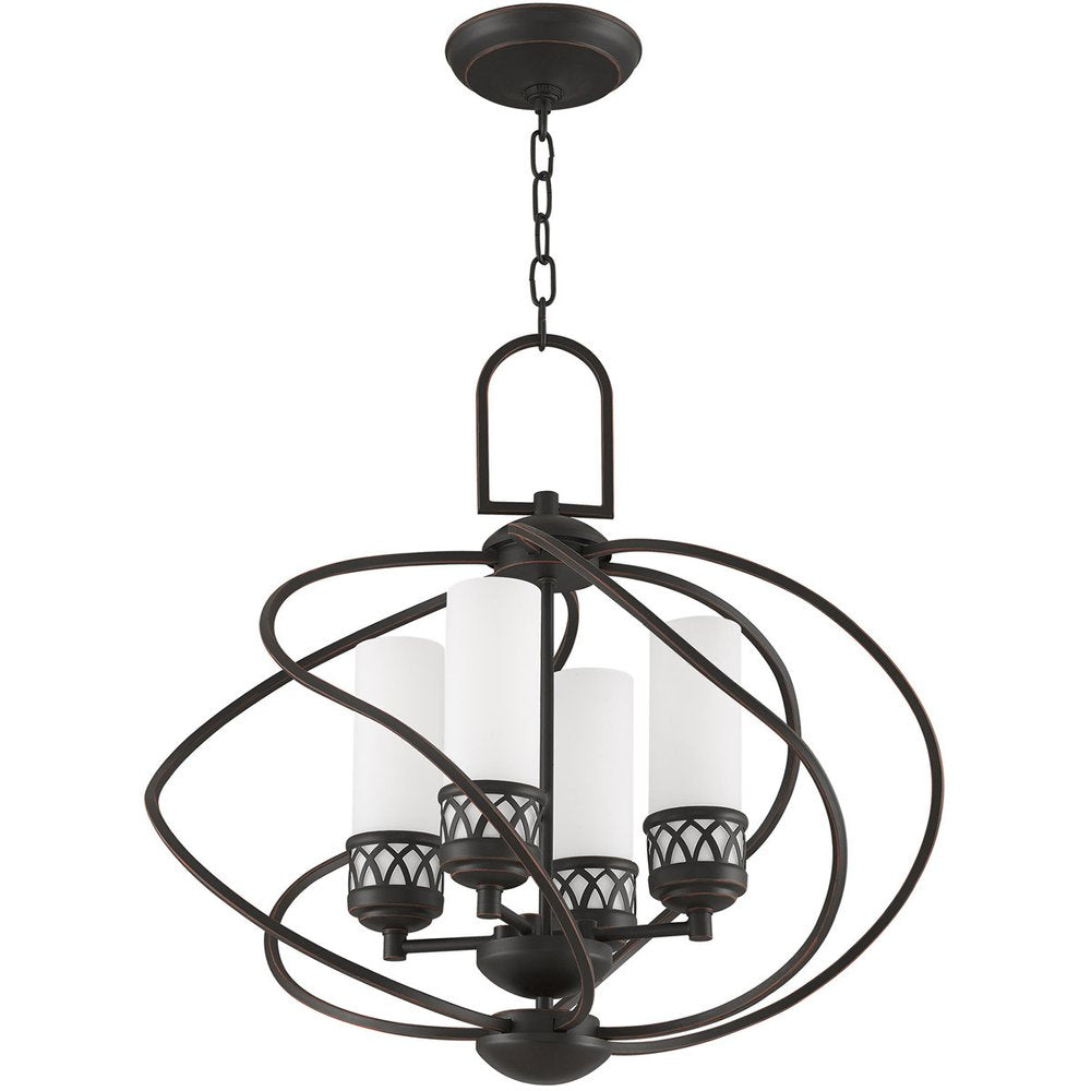 Bronze Four Light Metal Dimmable Chandelier With Shades HomeRoots