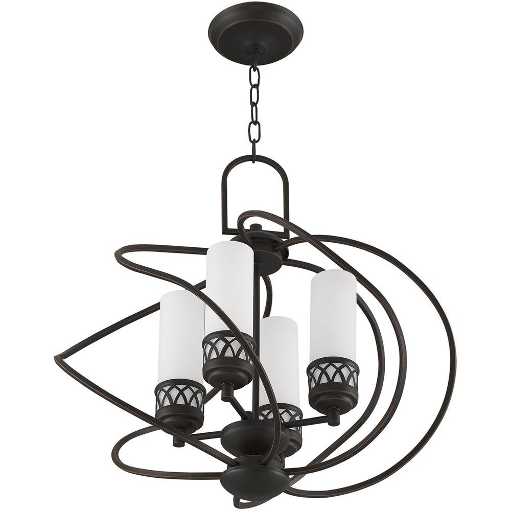 Bronze Four Light Metal Dimmable Chandelier With Shades HomeRoots