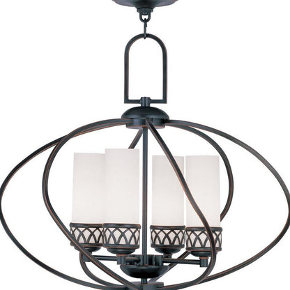 Bronze Four Light Metal Dimmable Chandelier With Shades HomeRoots