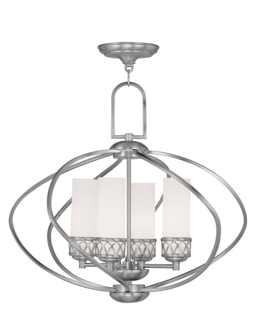 Nickel Four Light Metal Dimmable Chandelier With Shades HomeRoots