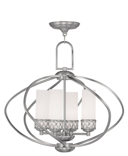 Nickel Four Light Metal Dimmable Chandelier With Shades HomeRoots