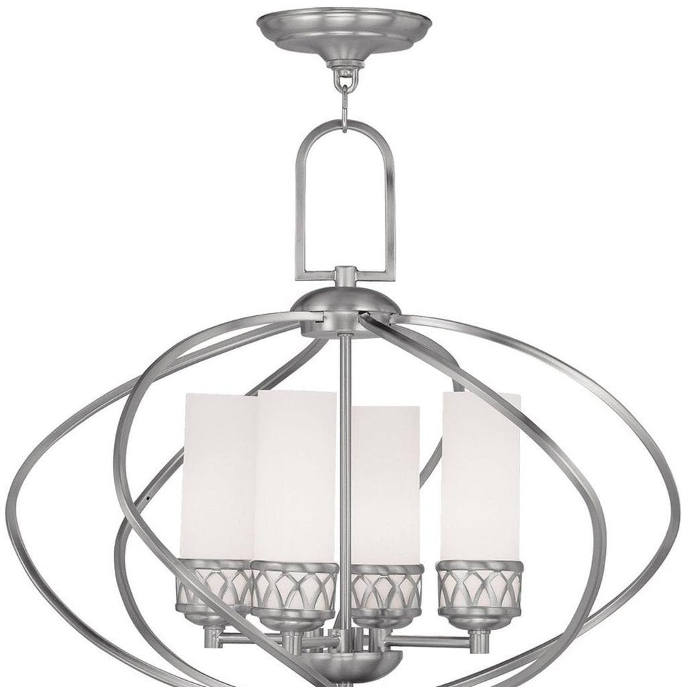 Nickel Four Light Metal Dimmable Chandelier With Shades HomeRoots