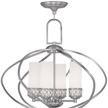 Nickel Four Light Metal Dimmable Chandelier With Shades HomeRoots