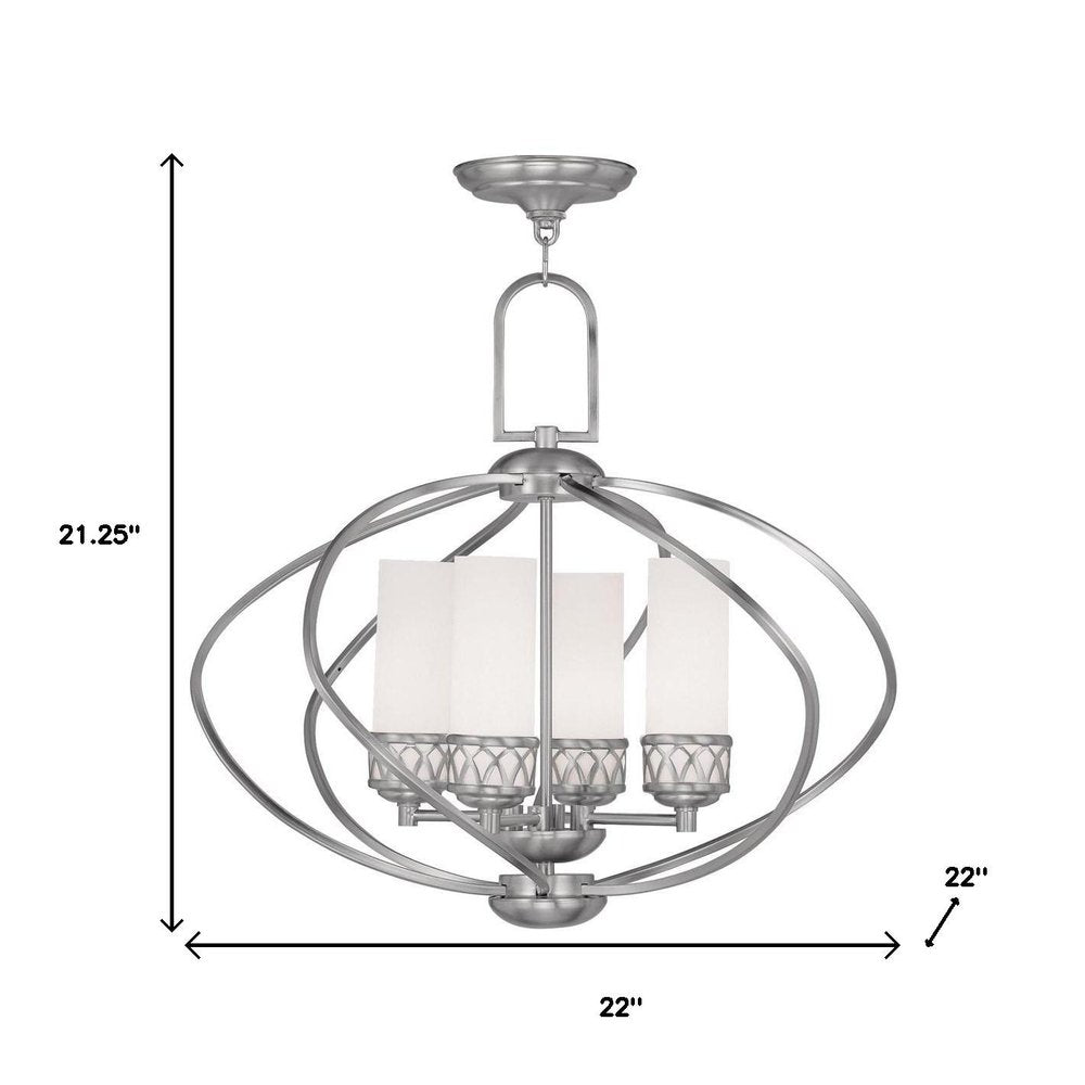 Nickel Four Light Metal Dimmable Chandelier With Shades HomeRoots