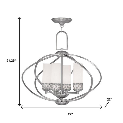 Nickel Four Light Metal Dimmable Chandelier With Shades HomeRoots