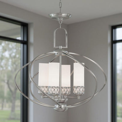 Nickel Four Light Metal Dimmable Chandelier With Shades HomeRoots