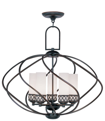 Bronze Five Light Metal Dimmable Chandelier With Shades HomeRoots