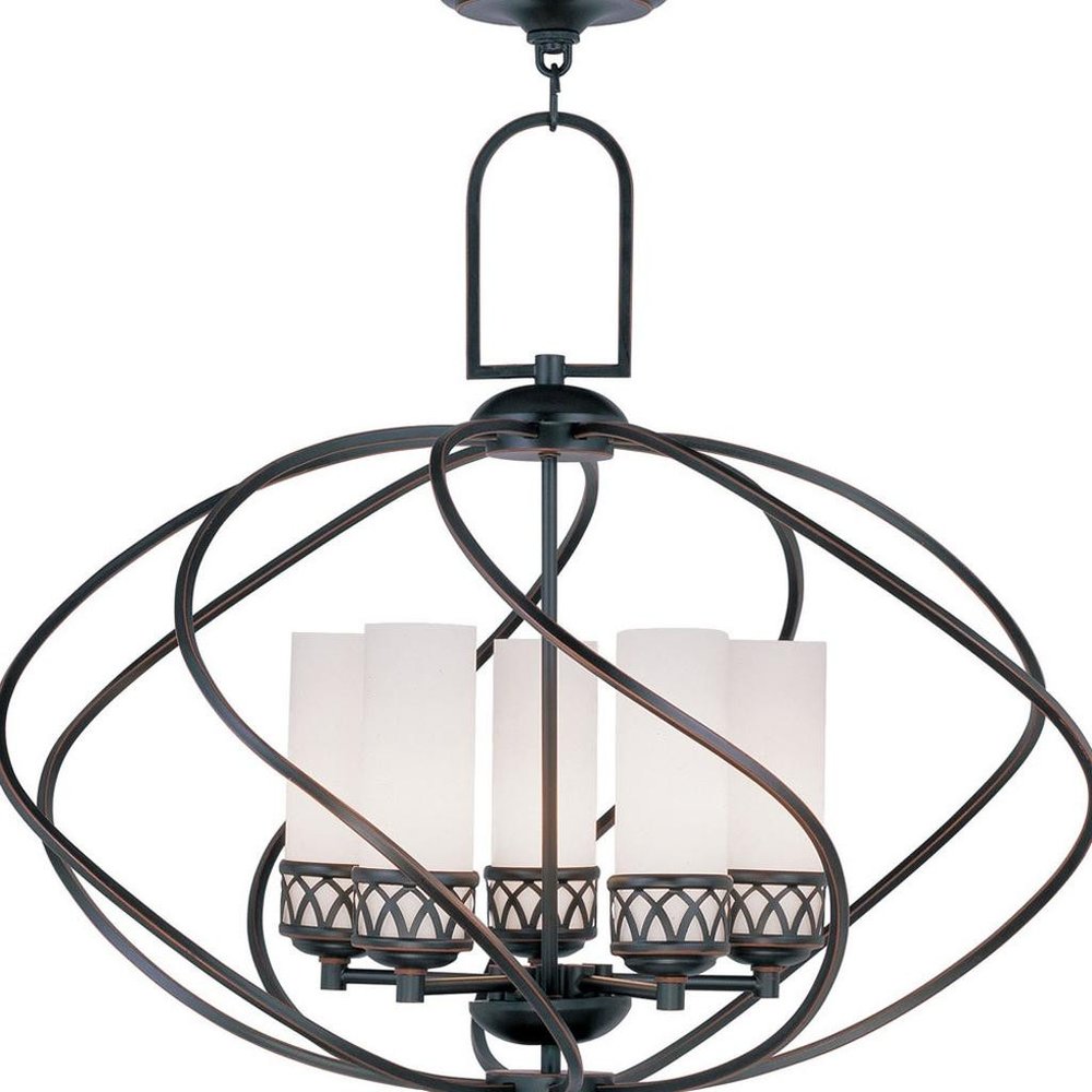 Bronze Five Light Metal Dimmable Chandelier With Shades HomeRoots