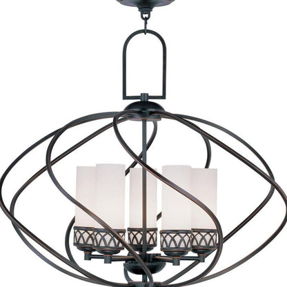 Bronze Five Light Metal Dimmable Chandelier With Shades HomeRoots