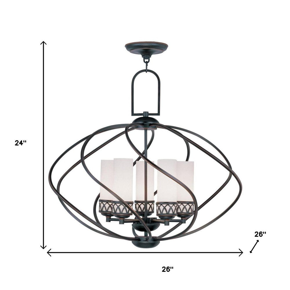 Bronze Five Light Metal Dimmable Chandelier With Shades HomeRoots