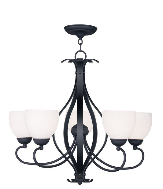 Black Five Light Metal Dimmable Chandelier With Shades HomeRoots