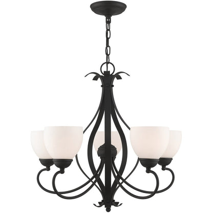 Black Five Light Metal Dimmable Chandelier With Shades HomeRoots