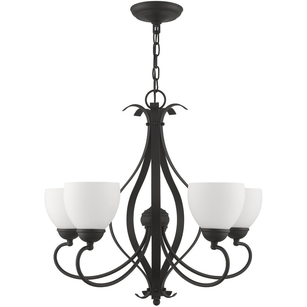 Black Five Light Metal Dimmable Chandelier With Shades HomeRoots