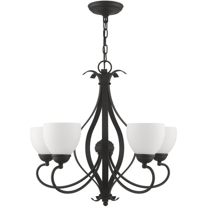 Black Five Light Metal Dimmable Chandelier With Shades HomeRoots