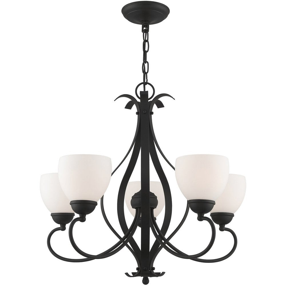 Black Five Light Metal Dimmable Chandelier With Shades HomeRoots