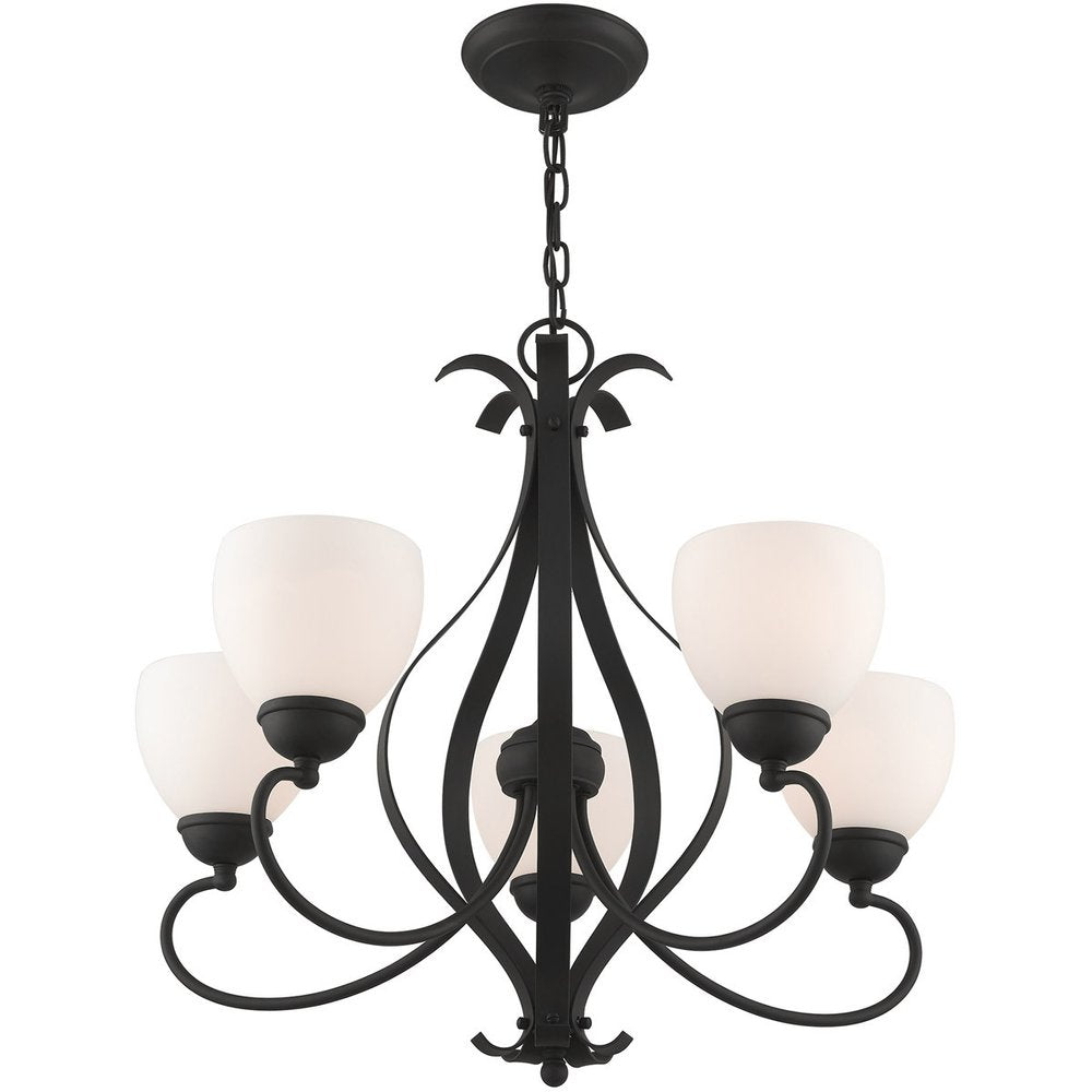 Black Five Light Metal Dimmable Chandelier With Shades HomeRoots
