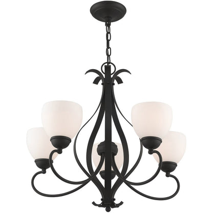 Black Five Light Metal Dimmable Chandelier With Shades HomeRoots