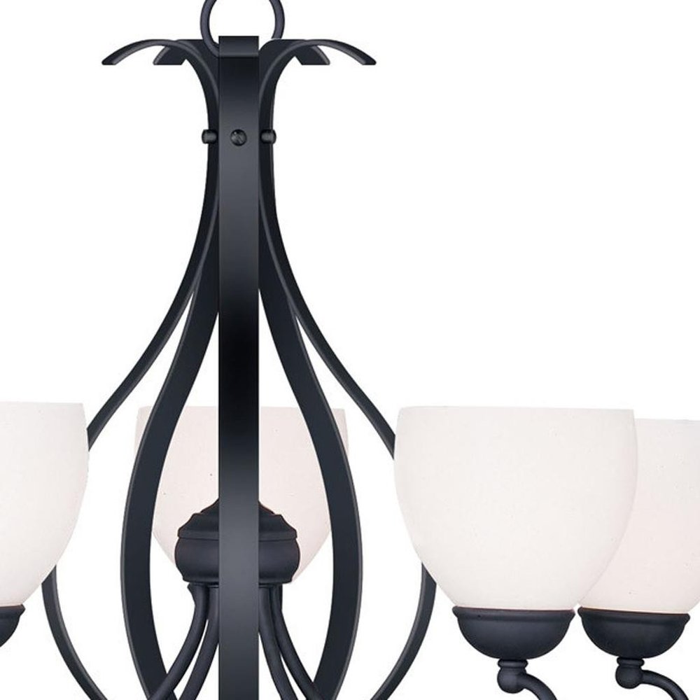 Black Five Light Metal Dimmable Chandelier With Shades HomeRoots