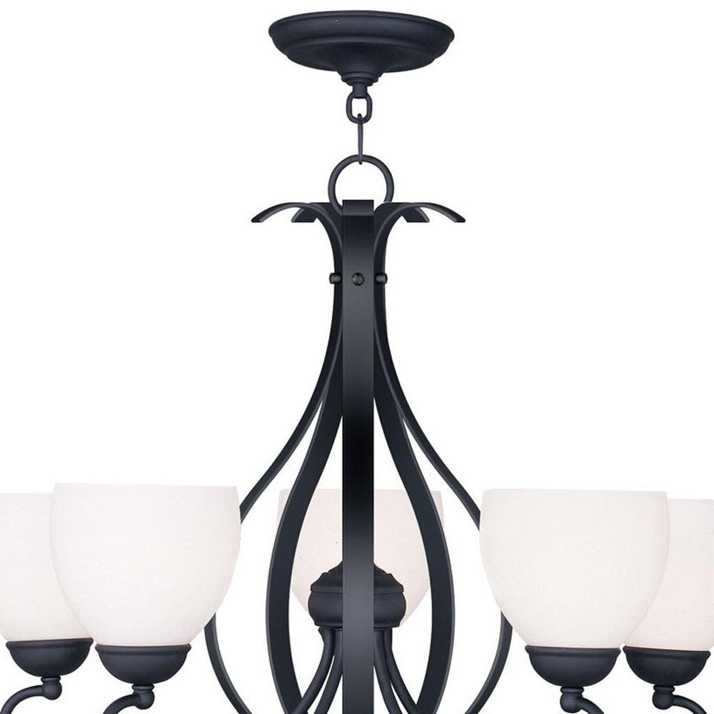 Black Five Light Metal Dimmable Chandelier With Shades HomeRoots