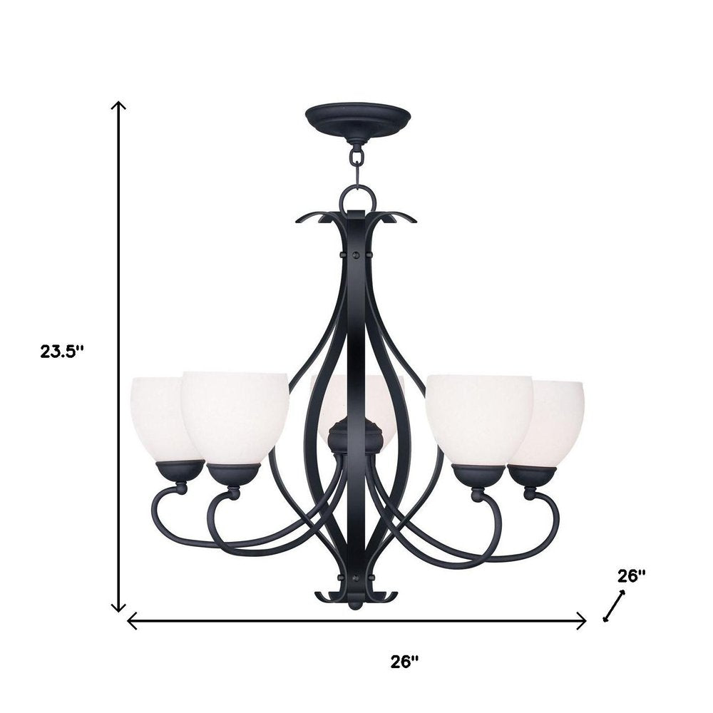 Black Five Light Metal Dimmable Chandelier With Shades HomeRoots