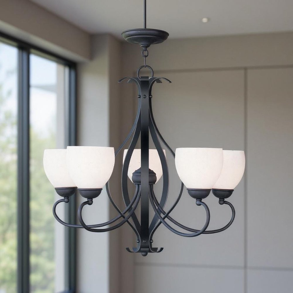 Black Five Light Metal Dimmable Chandelier With Shades HomeRoots