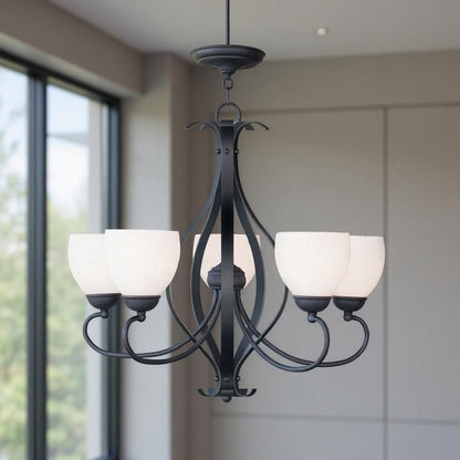 Black Five Light Metal Dimmable Chandelier With Shades HomeRoots