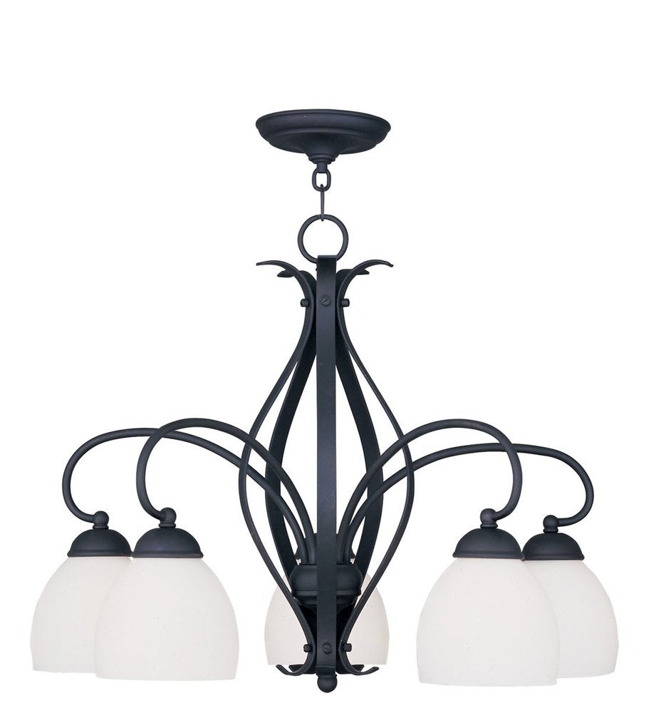 Black Five Light Metal Dimmable Chandelier With Shades HomeRoots