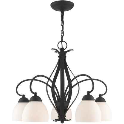 Black Five Light Metal Dimmable Chandelier With Shades HomeRoots