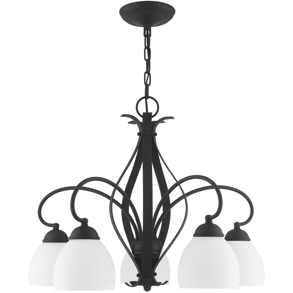 Black Five Light Metal Dimmable Chandelier With Shades HomeRoots