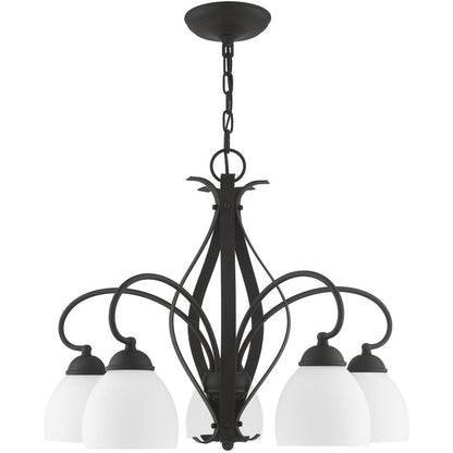 Black Five Light Metal Dimmable Chandelier With Shades HomeRoots
